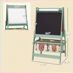 Qaba Art Easel For Kids With Paper Roll, Blackboard, Whiteboard, Storage