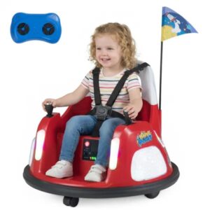 Red 5-Point Seat Belt Kids Bumper Car With Flashing Lights & Music, Safe 0.7-1.2 MPH Ride-On Toy For Boys & Girls