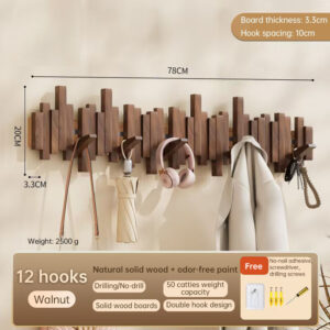 Solid Wood Hanger, Piano Key Wall Hook, Adhesive Back-of-Door Coat Hook, No Drill Entryway Organizer.