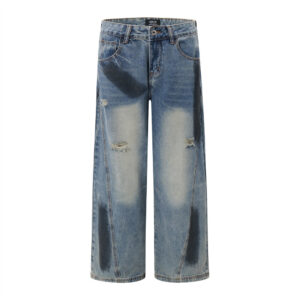 Spray painted and dirty wide leg jeans