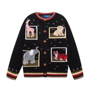 Fun animal patch embroidery knitting versatile sweater jacket