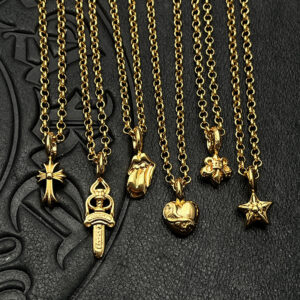 Punk Thai Silver Plated 22K Gold Heart Sword Cross Mini Pendant Necklace Elegant Autumn Winter Sweater Chain INS Style