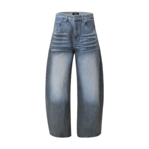 Color blocking spray painting denim curved pants