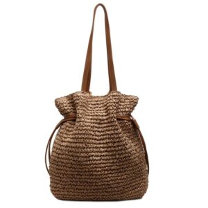Drawstring hook woven bag single shoulder crossbody woven women's bag large capacity grass woven bag