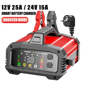25A/15A High Power Car Battery Charger 12V/24V Smart Charger Lithium AGM GEL Lead Acid LiFePO4 Battery Chargers with Car Booster
