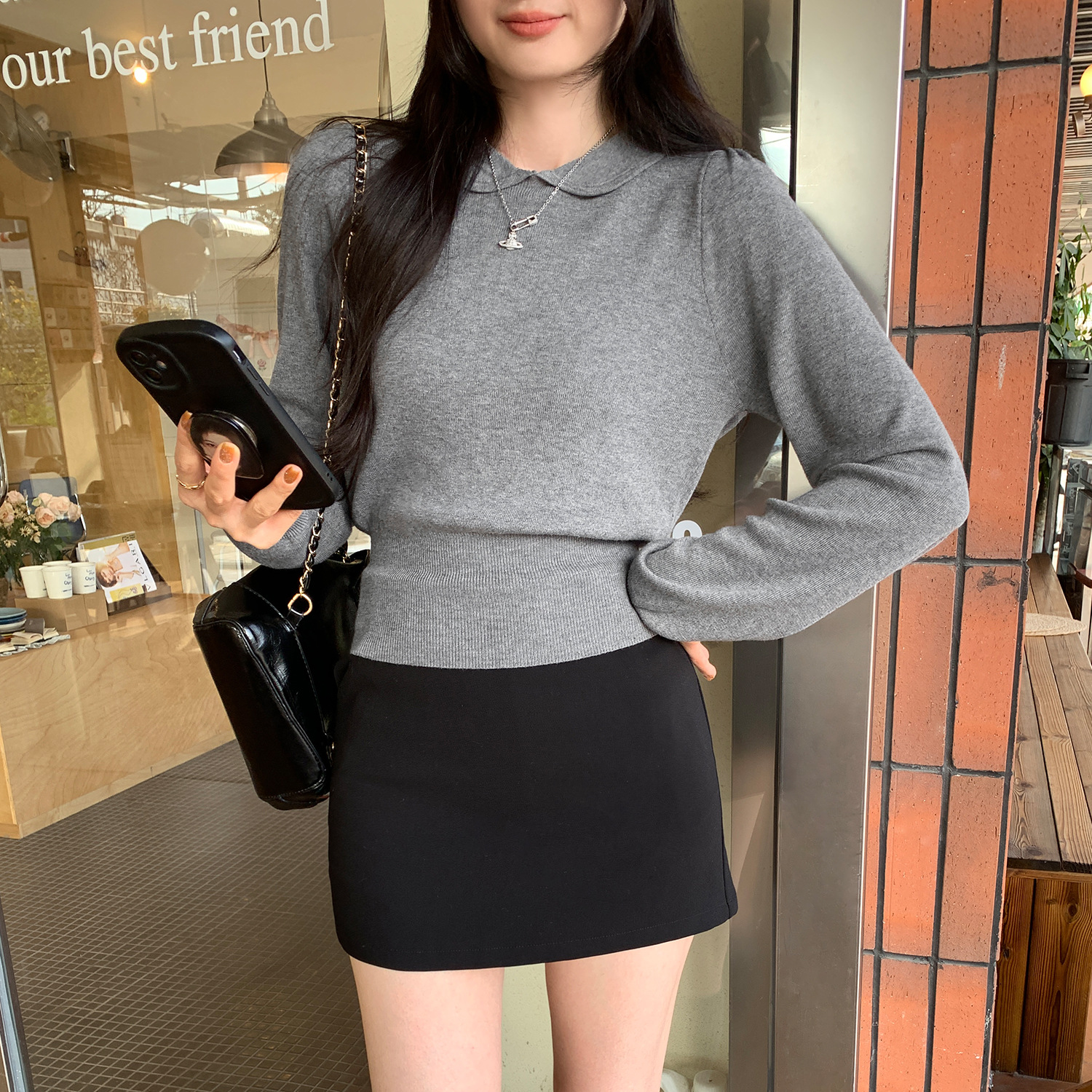 Unique White Peter Pan Collar Knit Bodysuit for Women,Waist-Cinching, Slimming Inner Layer Top - Image 8