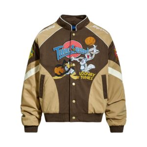 Contrast splicing stand up collar jacket