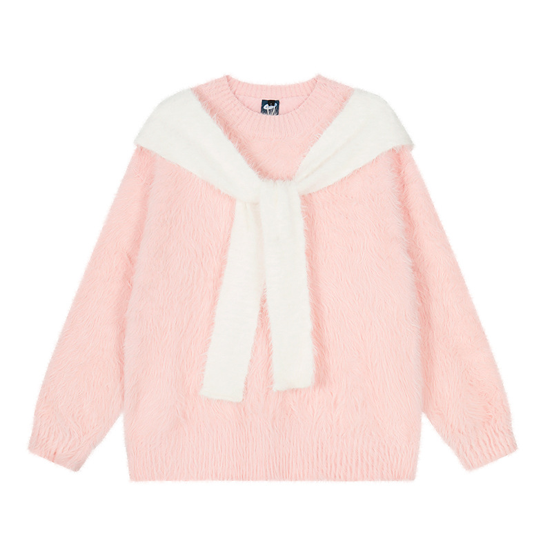 Cashmere Knit Sweater Loose Oversized Hooded Chic Korean-Style Knit Top - Image 7