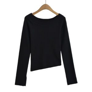 One neck slanted shoulder, off shoulder elastic slim fit top