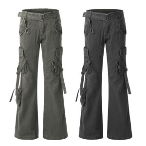 Tactical pocket strap work pants men's denim pants