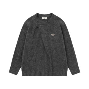 Hooded round neck diagonal cardigan sweater