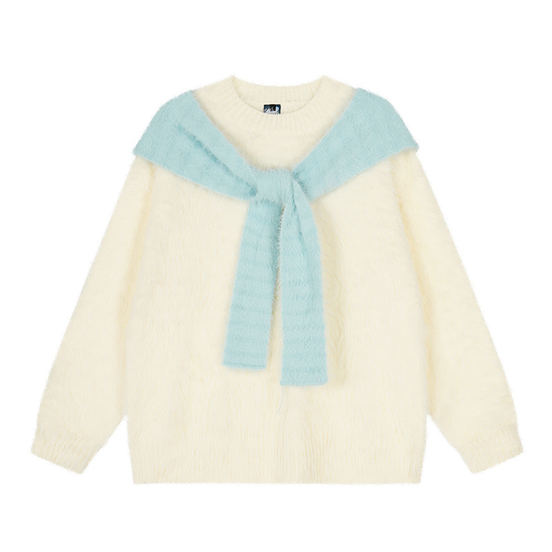 Cashmere Knit Sweater Loose Oversized Hooded Chic Korean-Style Knit Top - Image 5