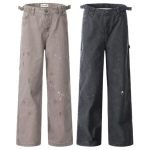 Wash water paint splash denim straight leg pants