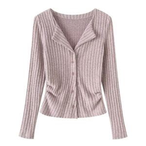 Wrinkled waist slimming long sleeved top