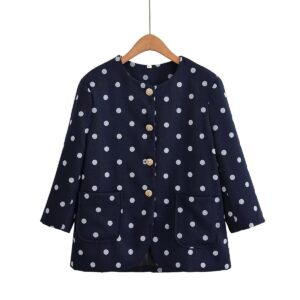 Round neck seven quarter sleeve polka dot woolen women's coat