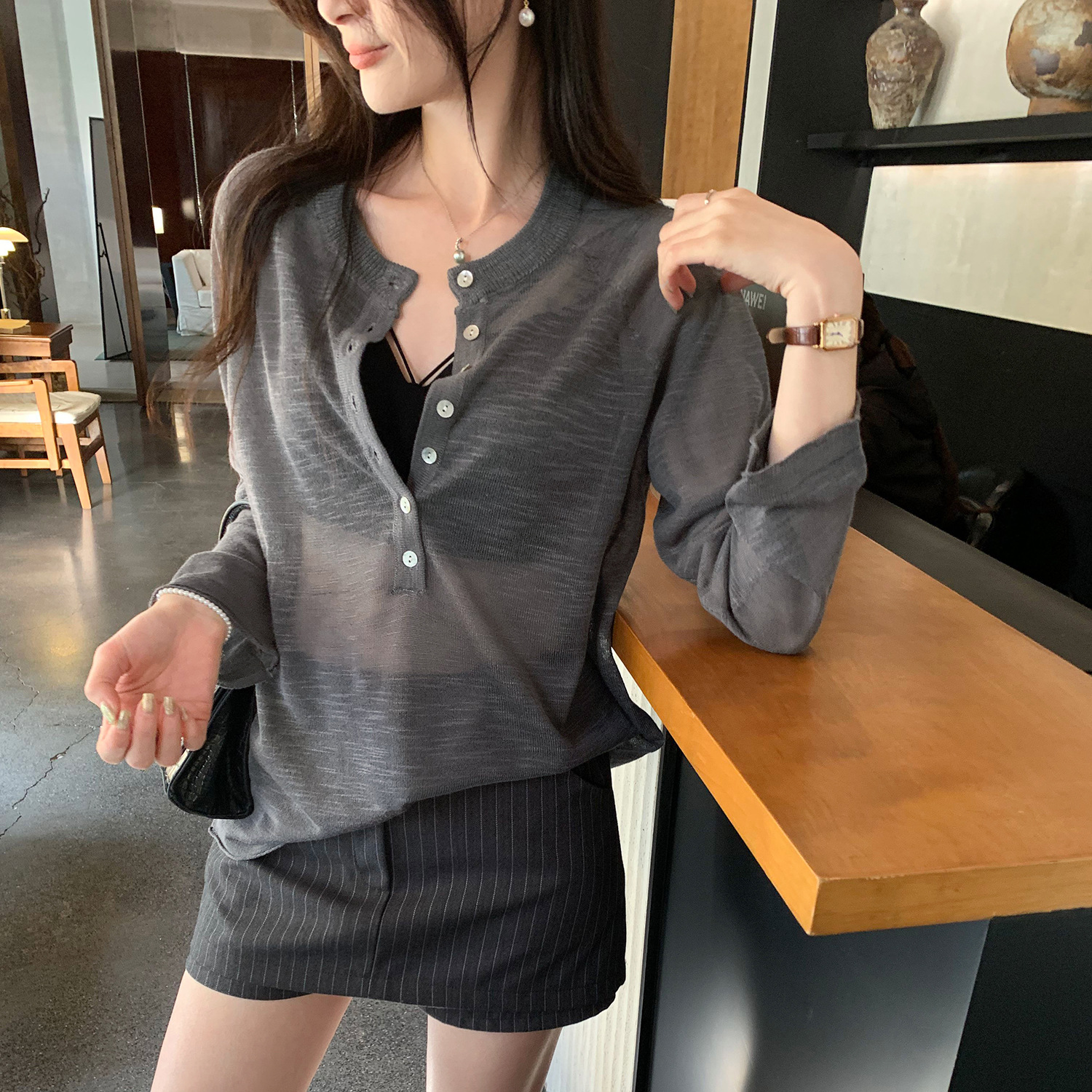 Chic Sheer Knit Long Sleeve Cover-Up for Women, Lightweight and Breathable - Image 8