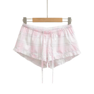 High waisted elastic waisted pink checkered shorts