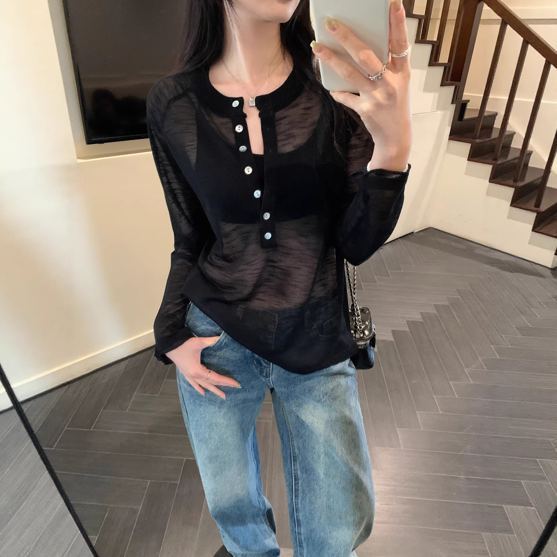 Chic Sheer Knit Long Sleeve Cover-Up for Women, Lightweight and Breathable - Image 4