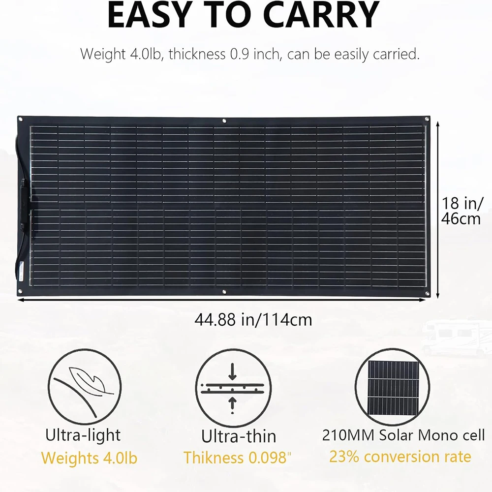 Portable Flexible Solar Panel 100W 16.5V Mono Cell for RV Camping Home Boat Curve Surface Durable Bendable 12V Solar Battery - Image 3